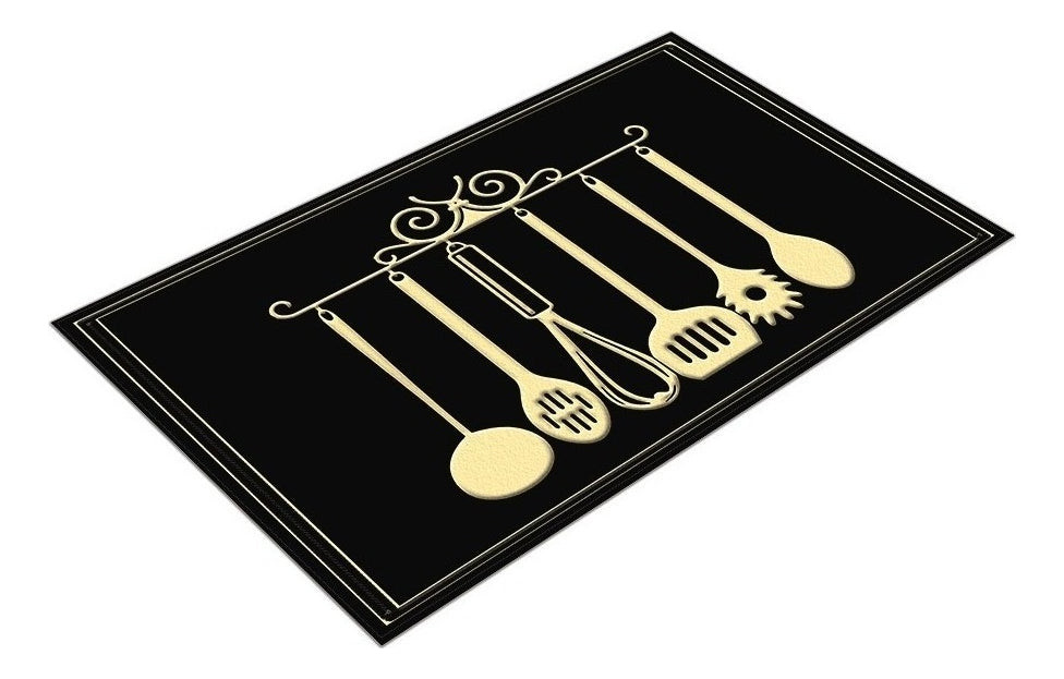 Tapete De Cozinha Kitchen Itens 3 Peças Antiderrapante Comprimento 120 cm Cor Preto Largura 34 cm