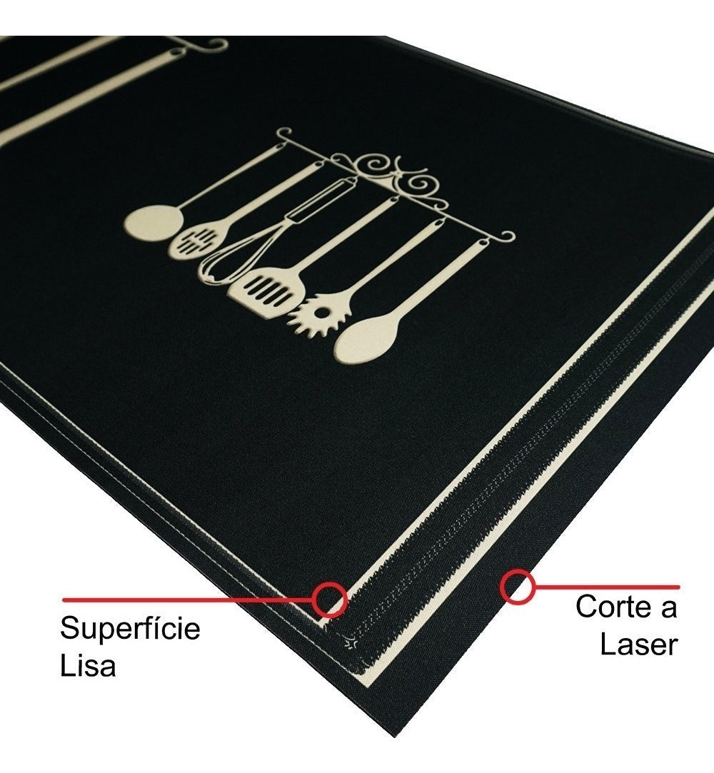 Tapete De Cozinha Kitchen Itens 3 Peças Antiderrapante Comprimento 120 cm Cor Preto Largura 34 cm