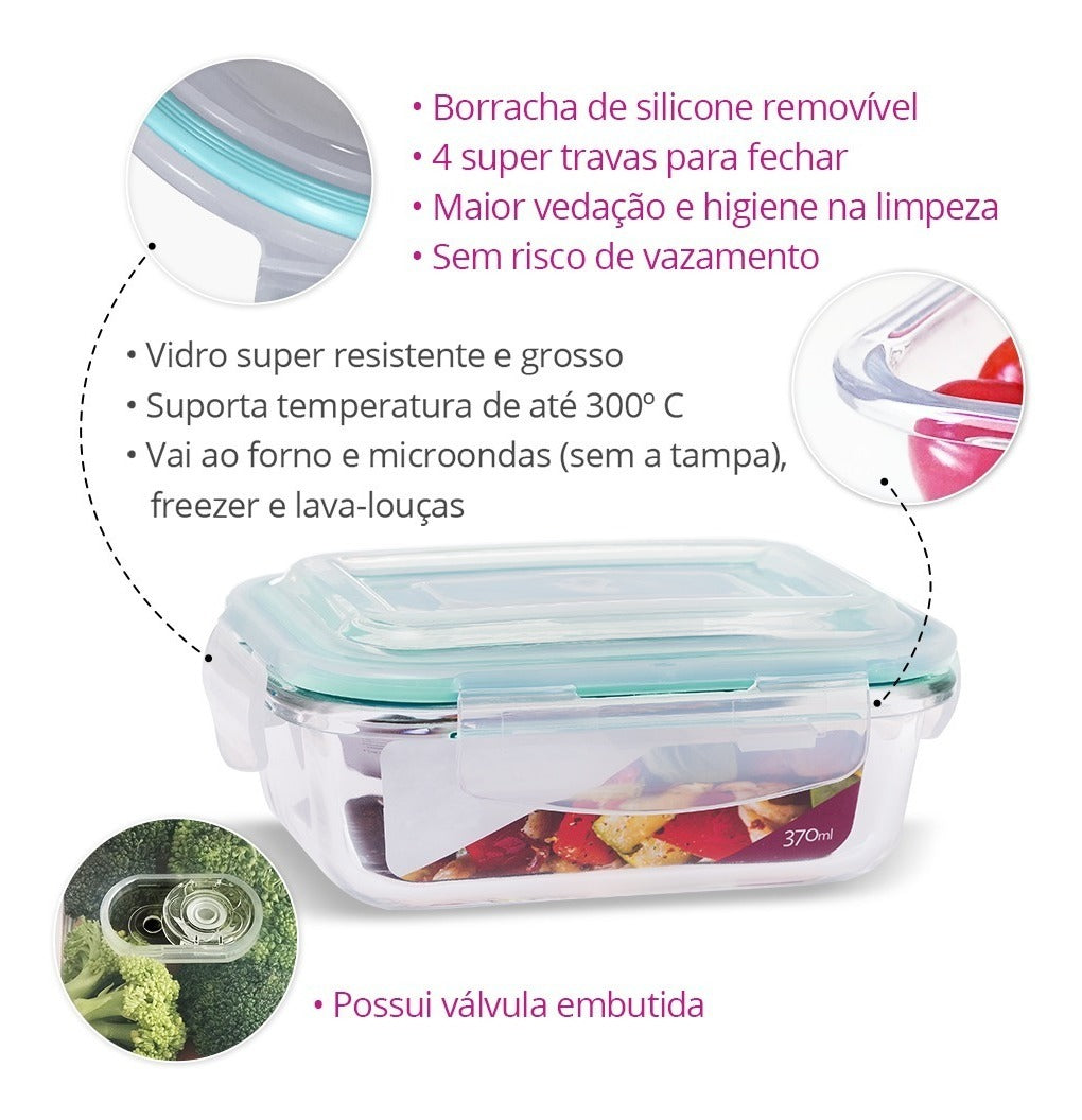 Kit Conjunto 10 Potes Vidro Hermético Marmita Tampa 370ml