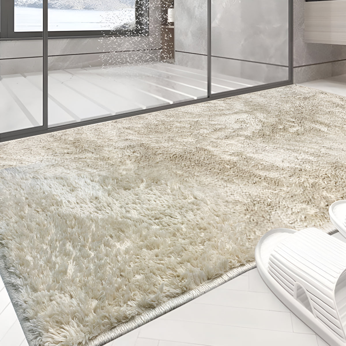 2 Tapete Banheiro Antiderrapante Absorvente 50x100 Oa Cl Pl Cor PÉROLA Marfim Bege Claro Nude