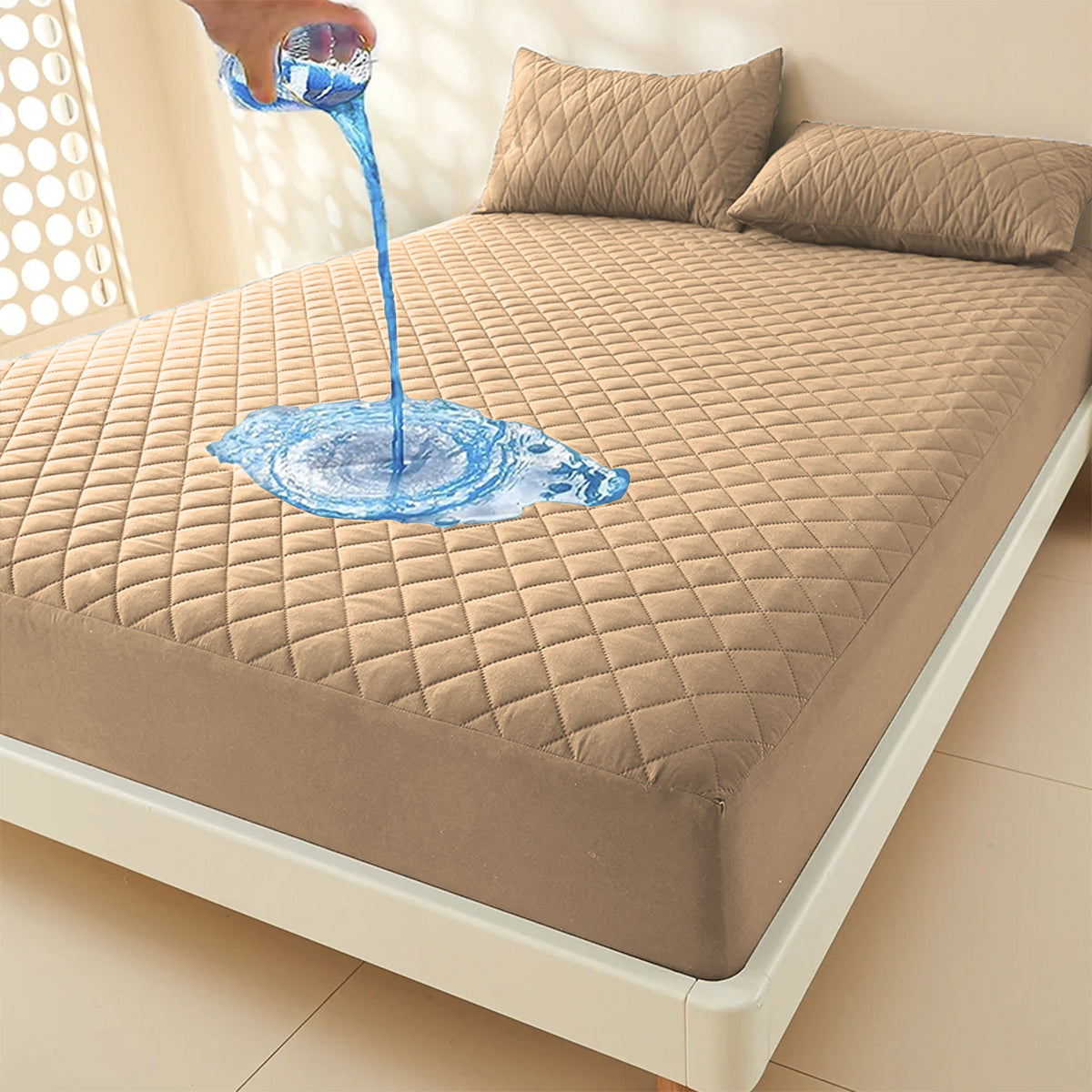 Protetor De Colchão Casal Impermeável Capa Protetora Antiácaros Matelada Cor Bege Casa Laura Enxovais