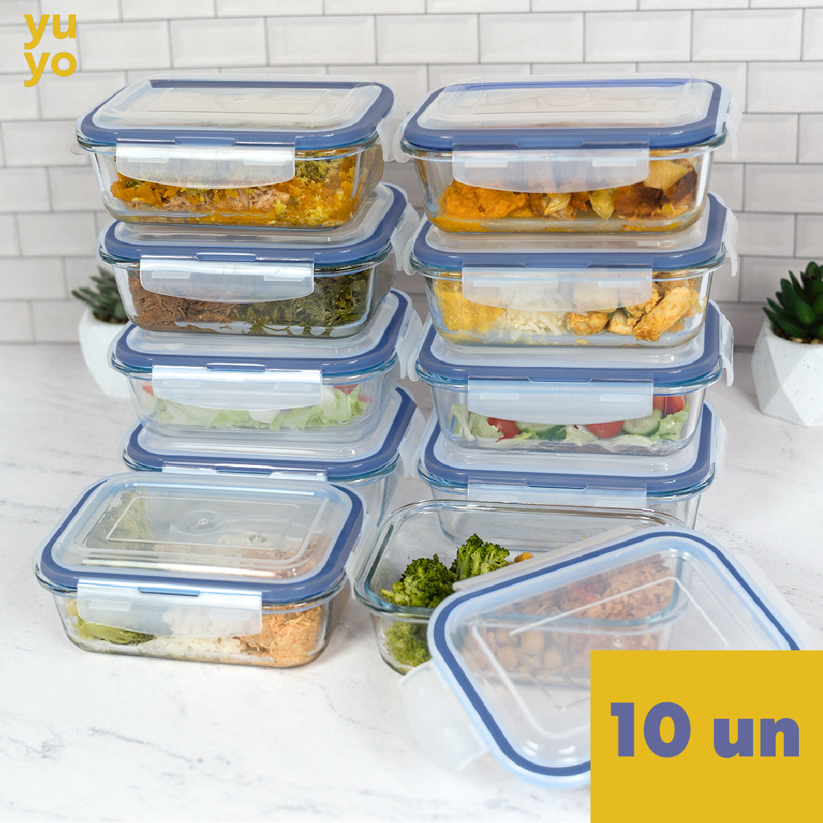 Kit 10 Pote De Vidro Marmita Hermético 640ml Freezer Fitness