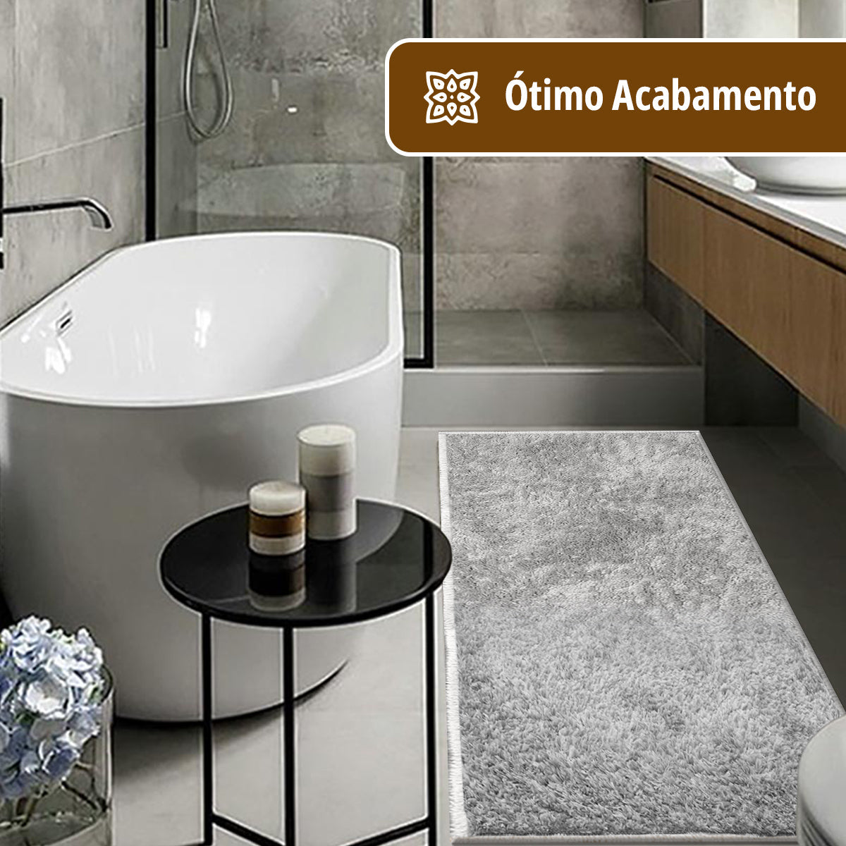 1 Tapete Banheiro Antiderrapante Absorvente 50x100 Oa Cl Cz Cor Cinza Claro Prata