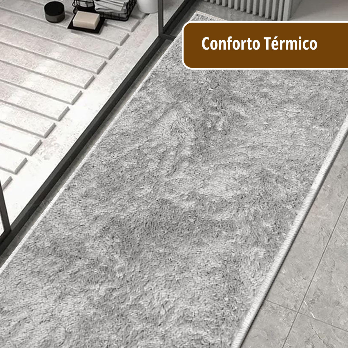 1 Tapete Banheiro Antiderrapante Absorvente 50x100 Oa Cl Cz Cor Cinza Claro Prata