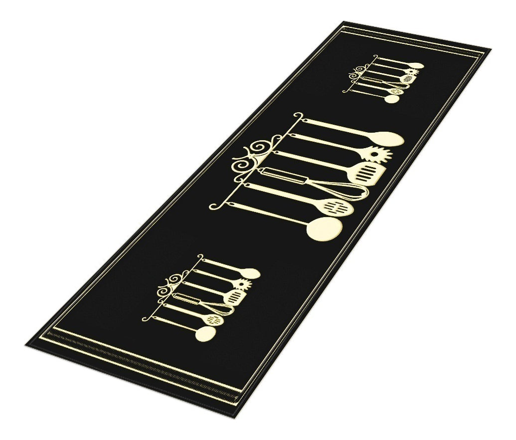 Tapete De Cozinha Kitchen Itens 3 Peças Antiderrapante Comprimento 120 cm Cor Preto Largura 34 cm