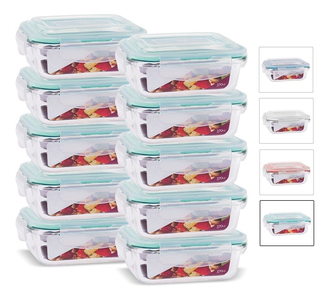 Kit Conjunto 10 Potes Vidro Hermético Marmita Tampa 370ml