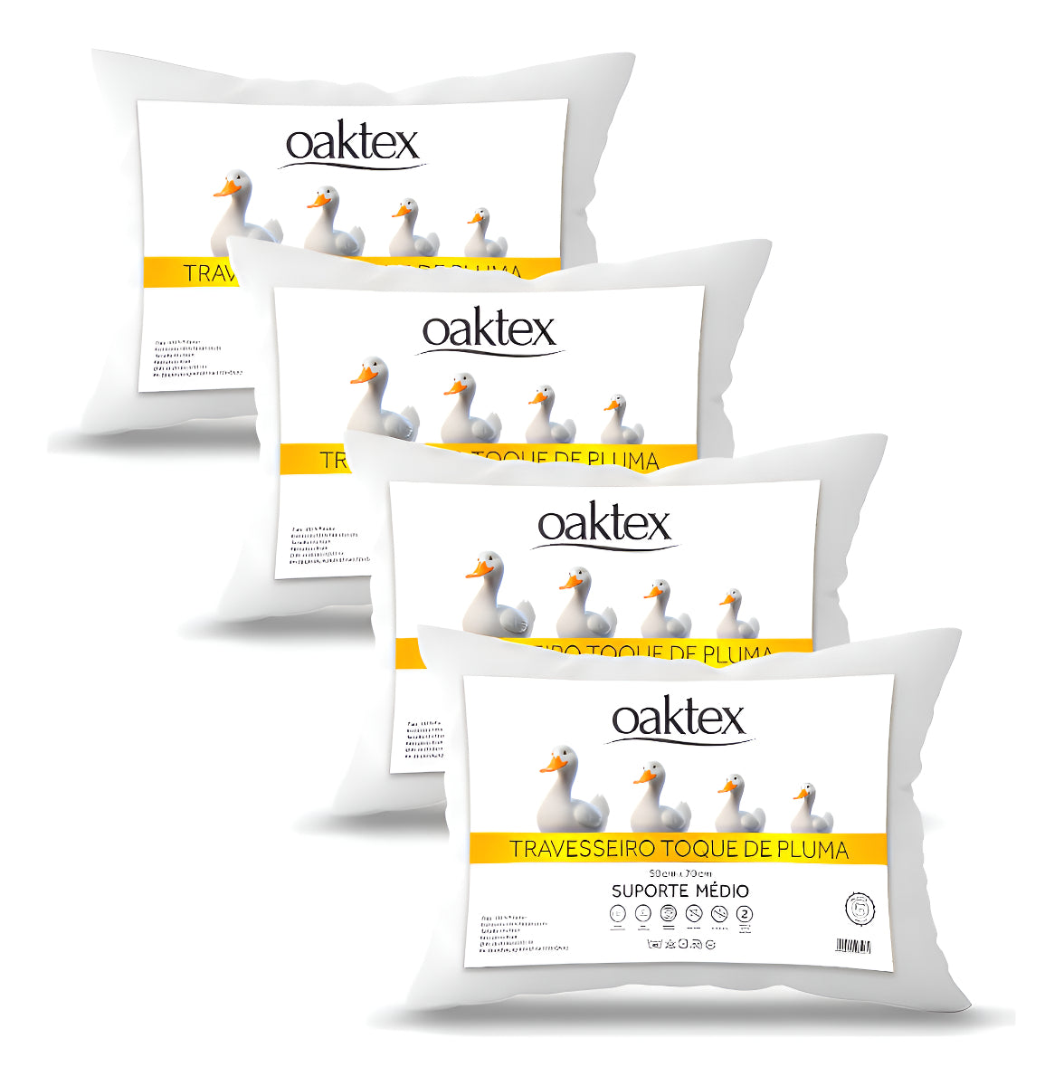 Kit 4 Travesseiros 50x70 Toque De Pluma Médio Antialérgico