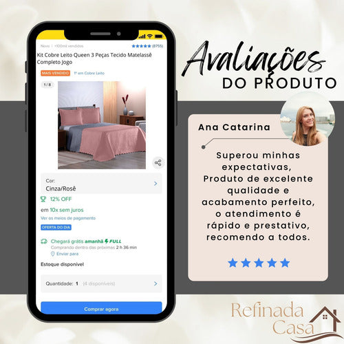 Kit Cobre Leito Queen 3 Peças Tecido Matelassê Completo Jogo