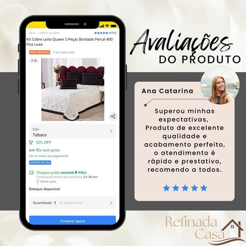 Kit Cobre Leito Queen 5 Peças Bordado Percal 400 Fios Luxo