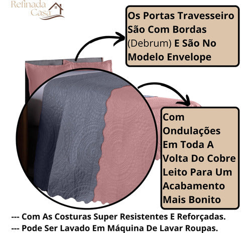 Kit Cobre Leito Queen 3 Peças Tecido Matelassê Completo Jogo