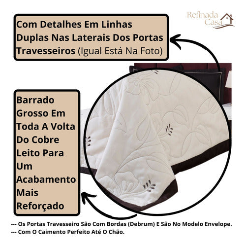 Kit Cobre Leito Queen 5 Peças Bordado Percal 400 Fios Luxo