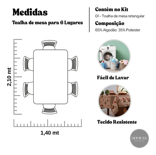 Toalha De Mesa Linhão 2,10 X 1,40 6 Lugares Premium